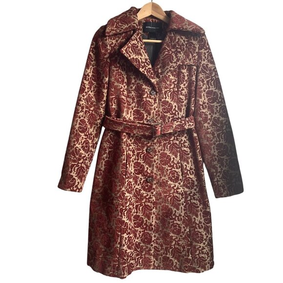 VTG Moda International Y2K Coat Orange Brown Brocade Tapestry Velvet Burnout - Picture 1 of 16